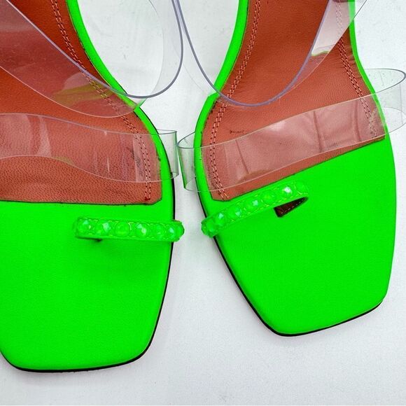 Amina Muaddi Sami Slipper Heeled Sandals Neon Green Fluo Size 8 - Picture 10 of 14